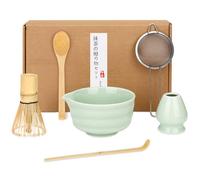 BBWELL Coffret Matcha 6 Pièces - Matcha Kit avec Bol à Matcha,Fouet à Matcha en Bambou,Support de Fouet à Matcha,Tamis,Cuillère et Spatule - Coffret Cadeau pour les Amateurs de Matcha (Vert Clair)