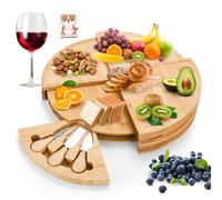BBWELL Plateau à Fromage en Bambou,Planche à Fromages,Plateau Fromage Bois,Bambou élégant en Bois - avec Ensemble Couteau et Fourchette - Planche à Charcuterie pour Apéritif - Cadeau de Noël