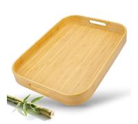 BBWELL Plateau de Service en Bambou 46x33x5.5 CM, Plateau Repas en Bambou avec poignées, Plateaus en Bois,Plateaus de Petit Déjeuner, Service en Bois pour Thé Café Boisson