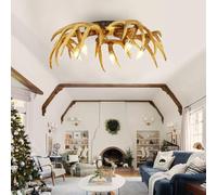 BBWO Vintage Plafond Lampe Résine Antlers Plafonnier Salle Manger Pendentif Lumière E14 Lampe De Plafond Rétro Industriel Chambre Lustre Salon Bureau Café Restaurant Cuisine Lampe Pendentif 5 heads