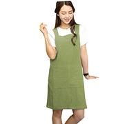 BBYBBS Tablier en coton et lin doux avec bretelles en H - Couleur unie - Style japonais - Vêtements de cuisine - Coupe d'été (vert gazon peu profond)