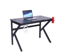 Bureau gamer 110x60x75cm table ordinateur gaming avec passe-câbles, porte-gobelet et support casque