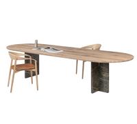 BC17 T-Rox Table ovale Table de salle à manger Janua chêne blanc pigmenté huilé, pied pierre Rainforest green / L 200 x P 90 x H 75 cm - JANUA BC17 OVAL WEISS GREE 200