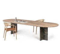BC17 T-Rox Table ovale Table de salle à manger Janua chêne blanc pigmenté huilé, pied pierre Rainforest green / L 400 x P 120 x H 75 cm - JANUA BC17 OVAL WEISS GREE 400