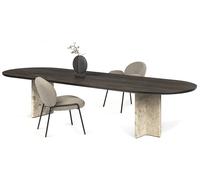 BC17 T-Rox Table ovale Table de salle à manger Janua chêne fumé huilé anthracite, brossé, pied pierre Ceppo beige / L 400 x P 120 x H 75 cm - JANUA BC17 OVAL EI RAU BEI 400