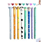 BCHKO Lot de 8 stylos gel effaçables avec encre sensible à la chaleur, stylo effaçable, stylos effaçables, motifs pingouin, lapin, dinosaure, tortue, astronaute (0,5 mm) (huit couleurs différentes)