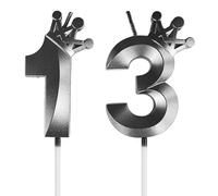 BCHMN Bougie 13 ans anniversaire, décorations de fête d'anniversaire pour garçons et filles, bougie 3D en forme de chiffre 13 pour gâteau, décoration de gâteau pour fête d'anniversaire, argent
