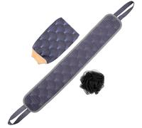 BCOATH Ensemble de 3 Accessoires Bain Noir en Polyester Serviette Exfoliante Épaisse, Moufles Exfoliant et Boule de Bain Nettoyage du Dos
