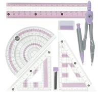 BCOATH Kit de Dessin Multifonction Léger en Plastique et Fer Règle Triangulaire, Compas et Rapporteur pour Étudiants et Artistes, Ensemble 7 Pièces Solide et Précis