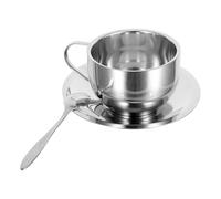 BCOATH Tasse à Expresso en Acier Inoxydable Double Paroi 250ml avec Soucoupe et Cuillère, Isolante et Résistante, Bureau Thé de L'après-midi