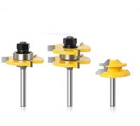 BCOMFY 3Pcs 6mm/1/4quot;/8mm Shank Tongue &Mèche de routeur d'assemblage de Joint de rainure avec mèche de routeur d'onglet de Verrouillage de 45 degrés for la Fraise à Bois (Size : 3Pcs 8mm Shank A)