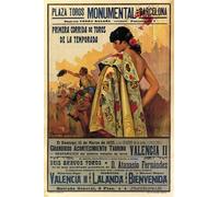 BCTS Bullfight Affiche publicitaire vintage Barcelone Espagne 1935 Corrida Décoration murale en métal 20,3 x 30,5 cm
