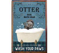 BCTS Otter Sink Co Poster humoristique pour salle de bain Inscription Wash Your Paw 30,5 x 40,6 cm