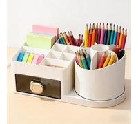 Bcuuozeeing Organisateur de bureau rotatif à 360° - Organisateur de cosmétiques de maquillage avec tiroirs - Porte-stylos rotatif à 360° - Blanc - Peut contenir différents articles de papeterie