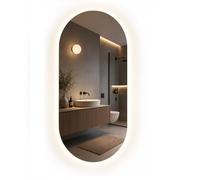 BD ART Miroir Mural - de Salle de Bain - Ovale 100 x 40 cm - Éclairage LED - Lumière Blanc Chaud 3600 K, IP44 - Grand Miroir - Pleine Longueur - Miroir Mural de Salle de Bain - Cadre en Aluminium