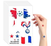 BDEPSTR 10 Feuilles Tatouage Éphémère France - Drapeau Français Autocollant pour Supporter Equipe de France Football et Rugby, Bleu Blanc Rouge, Idéal et Événements Sportifs - 120x75mm