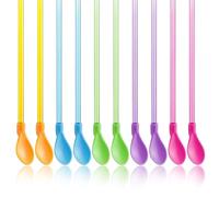 BDEPSTR 10 Pcs Paille Granité avec Cuillère - Paille Réutilisable 2 en 1 pour Smoothies, Milkshakes et Cocktails - Paille Plastique Longue 23,6cm, 5 Couleurs pour Fêtes et Quotidien