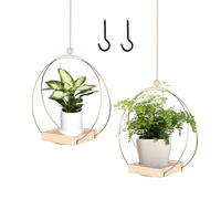 BDHYYM 2 Pièces Suspension Plante Intérieure, Pot Suspendu Plant Interieur | Macrame Suspension Plante Suspendue, Anneau en Métal avec Base en Bois, Crochet de Inclus
