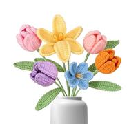 BDHYYM Lot de 6 tulipes artificielles au crochet - Bouquet de tulipes artificielles faites à la main avec feuilles - Pour vase, maison, bureau et bricolage - Cadeau de qualité supérieure pour maman