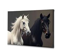 BDIS Stickers muraux fleurs deux chevaux majestueux : blanc et noir sur toile décorative pour la maison, décoration murale shabby chic (40 x 60 cm)