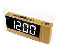 BDJSN Réveil À Projection Radio FM, Grand Écran LED À Grain De Bois avec Projecteur Rotatif À 180°, Double Réveil, Thermomètre À Mise Au Point De Projection Réglable, Chargement USB Snooze
