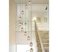 BDS Lighting Lustre Spirale 10 Boules De Verre - Grand Pendentif Lumière Pour Escalier, Salon, Villa - Moderne Creux - 55x200cm