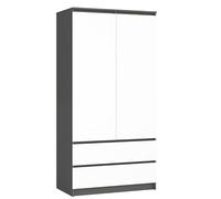 BDW Armoire 2 Portes, 4 étagères, portemanteau, 2 tiroirs, portemanteau, Armoire à tiroirs, Armoire penderie pour Chambre à Coucher, Salon, 180x90x51cm, (Gris/Blanc)