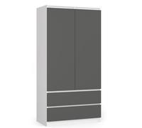 BDW Armoire 2 Portes, 4 étagères, portemanteau, 2 tiroirs, portemanteau, Armoire à tiroirs, Armoire penderie pour Chambre à Coucher, Salon, 180x90x51cm, (Blanc/Gris)