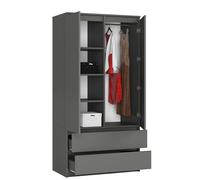 BDW Armoire à 2 Portes, 4 étagères, Penderie, 2 tiroirs, pour Chambre à Coucher, Salon, Couloir, 180 x 90 x 51 cm (Gris)