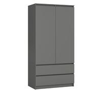 BDW Armoire à 2 portes, 4 étagères, portant, 2 tiroirs, portemanteau, tiroir, armoire pour chambre à coucher, salon, 180 x 90 x 51 cm, gris