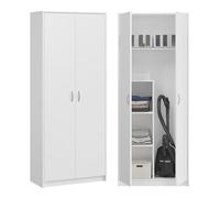 BDW - Armoire à balais - Armoire de ménage - 74x35x180cm - Polyvalente pour balais, aspirateur et Produits d’Entretien - Dino Blanc
