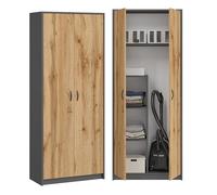 BDW - Armoire à balais - Armoire de ménage - 74x35x180cm - Polyvalente pour balais, aspirateur et Produits d’Entretien - Dino Graphite/Chêne Wotan