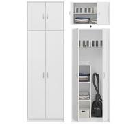 BDW - Armoire à balais - Armoire de ménage - 74x35x235cm - Polyvalente pour balais, aspirateur et Produits d’Entretien - Dino Blanc Plus rehausse