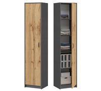 BDW - Armoire avec 5 Étagères - Meuble de Rangement de 40 cm L, 185 cm H, 35 cm P - Armoire Chambre Enfant, Dressing Chambre Adulte ou Salle de Bain - 1 Porte - Graphite/Chêne Wotan