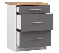 BDW Armoire de Cuisine AKORD OLIWIA S60-60 cm, 3 Tiroirs - Armoire de Cuisine avec Plan de Travail - Panneau Stratifié - Design Durable et Élégant - 60x82x44,5 cm - Blanc/Gris