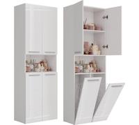 BDW Armoire de salle de bain, 2 paniers à linge, 2 portes 174x60x30, blanc brillant