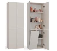 BDW Armoire de salle de bain, panier à linge, 4 portes, 174 x 60 x 30 cm, meuble sous lavabo, étagère de salle de bain (cachemire)