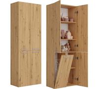 BDW Armoire de salle de bain, panier à linge, 4 portes 174x60x30cm, chêne Artisan