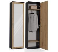 BDW Armoire double avec miroir, armoire moderne, couleur beige, multifonctionnelle pour couloir, chambre, chambre d'enfant, 180 x 50 x 35 (H) (anthracite/chêne Artisan)