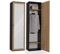 BDW Armoire double avec miroir, penderie moderne, multifonctionnelle, pour couloir, chambre à coucher, chambre d'enfant, 180 x 50 x 35 cm (profondeur) - Anthracite/chêne artisanal