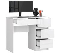 BDW Bureau avec 4 Tiroirs - Table de Jeu - Bureau de Jeu - Bureau d'Ordinateur - Table de Jeu - Bureau de Jeu - Petit Bureau 90x77x50cm - Blanc Brillant