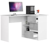 BDW Bureau d'angle avec 3 tiroirs et 2 étagères - Finition Brillante - Bureau pour Chambre d'adolescent Bureaux et ateliers - Gaming Table - 124x85x77 cm - Blanc/Gris Droite