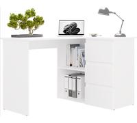 BDW - Bureau d'angle - Bureau d'ordinateur - Table de Gaming avec Rangement, en L - 120 x 48,5 x 75 cm, tiroirs spacieux et étagères Ouvertes - pour Chambre d'ado - NICEA Blanc à Droite