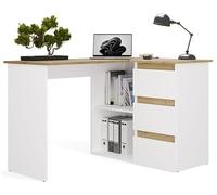 BDW - Bureau d'angle - Bureau d'ordinateur - Table de Gaming avec Rangement, en L - 120 x 48,5 x 75 cm, tiroirs spacieux et étagères Ouvertes - pour Chambre d'ado - NICEA Chêne Artisan/Droite