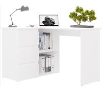 BDW - Bureau d'angle - Bureau d'ordinateur - Table de Gaming avec Rangement, en L - 120 x 48,5 x 75 cm, tiroirs spacieux et étagères Ouvertes - pour Chambre d'ado - NICEA Blanc à Gauche