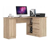 BDW Bureau d'angle chêne Sonoma, 3 tiroirs à droite et 4 étagères, beaucoup d'espace pour étaler Parfait pour les chambres d'adolescents, les bureaux et les studios