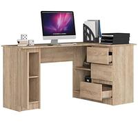 BDW Bureau d'angle Droit, 3 tiroirs et 4 étagères, Beaucoup de Place pour s'étendre, pour Chambres d'adolescents, Bureaux et ateliers, Table d'ordinateur, Table de Bureau, 155x77x87, Sonoma