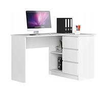 BDW Bureau d'angle wengé Blanc avec 3 tiroirs à Droite et 2 étagères, Beaucoup d'espace pour déplier, Parfait pour Les Chambres d'adolescents, Les Bureaux et Les ateliers. (Blanc À Droite.)