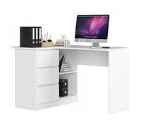 BDW Bureau d'angle wengé Blanc avec 3 tiroirs à Droite et 2 étagères, Beaucoup d'espace pour déplier, Parfait pour Les Chambres d'adolescents, Les Bureaux et Les ateliers. (Blanc Gauche)
