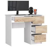 BDW Bureau de Jeu Avec 4 Tiroirs - Table d'Ordinateur - Petit Bureau 90x77x50cm - Blanc/Chêne Sonoma